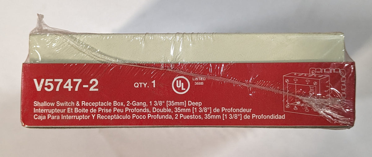 Wiremold V5747-2 : 2 Gang Shallow Switch and Receptacle Box, Ivory
