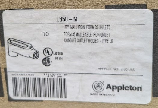 Appleton LB50-M : 1/2'' Conduit Body, Type LB – Ohio Electric Supply