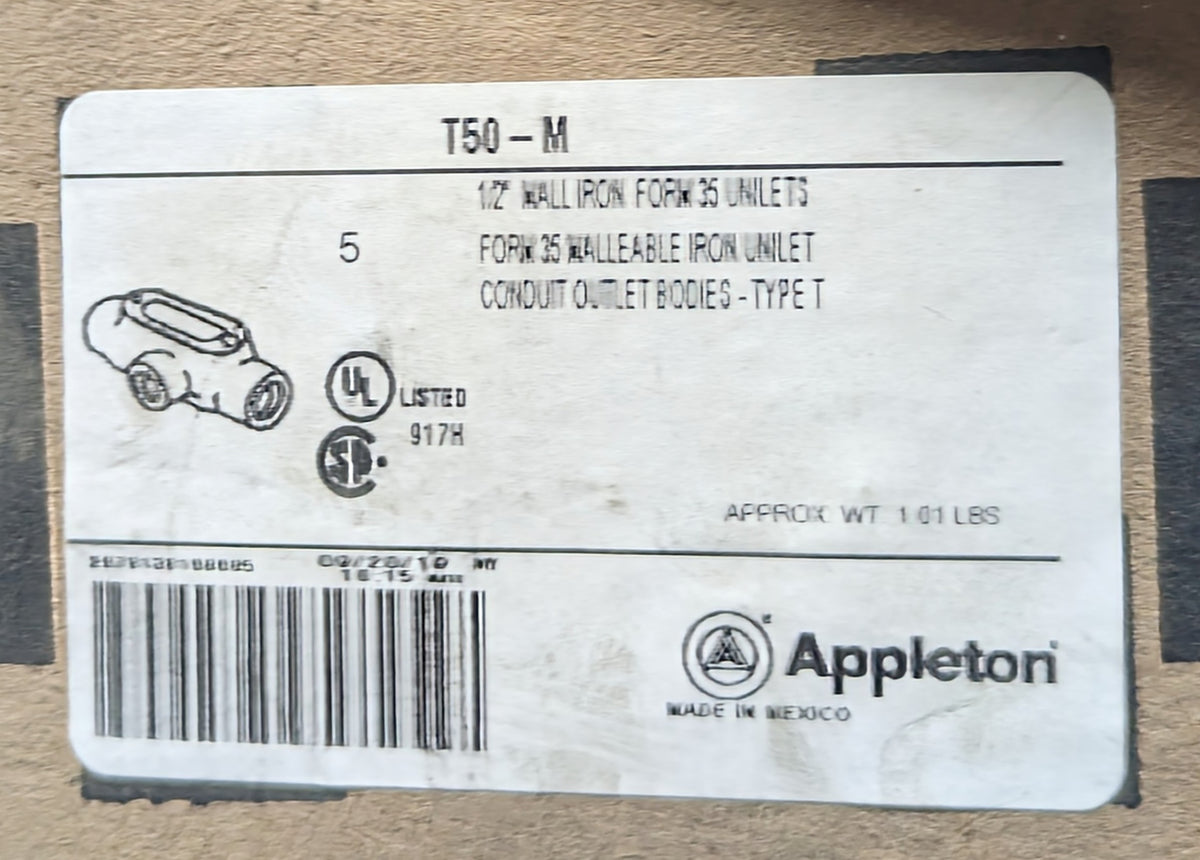 Appleton T50-M : 1/2'' Conduit Body, Type T – Ohio Electric Supply