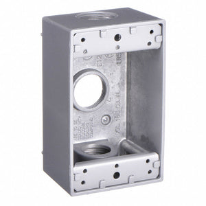 Hubbell 5324-0 : 1 Gang Outlet Box, 3 Outlets 3/4'', Weather-Proof