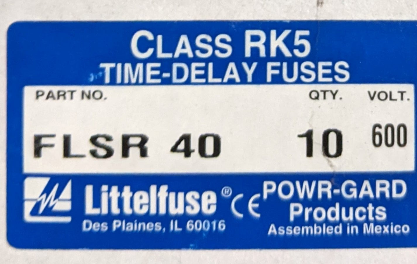 Littelfuse FLSR40 40A Fuse, 600V, Class RK5 (SET OF 10) – Ohio Electric  Supply