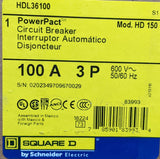 Square D HDL36100 : 100A 3 Pole Circuit Breaker