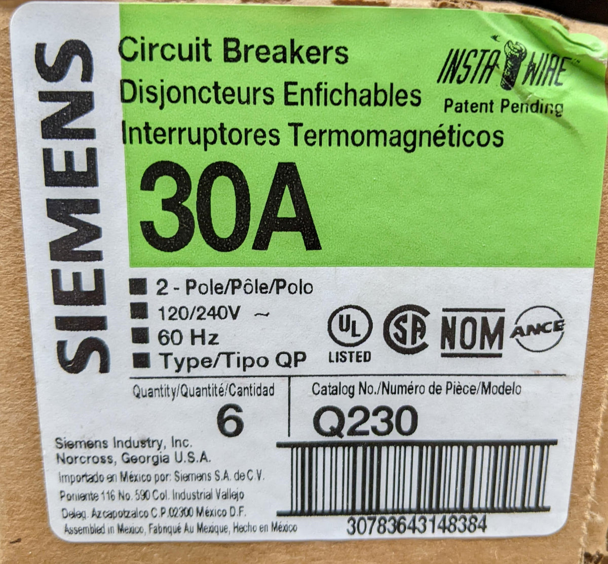 Siemens Q230 : 30A 2 Pole Circuit Breaker – Ohio Electric Supply